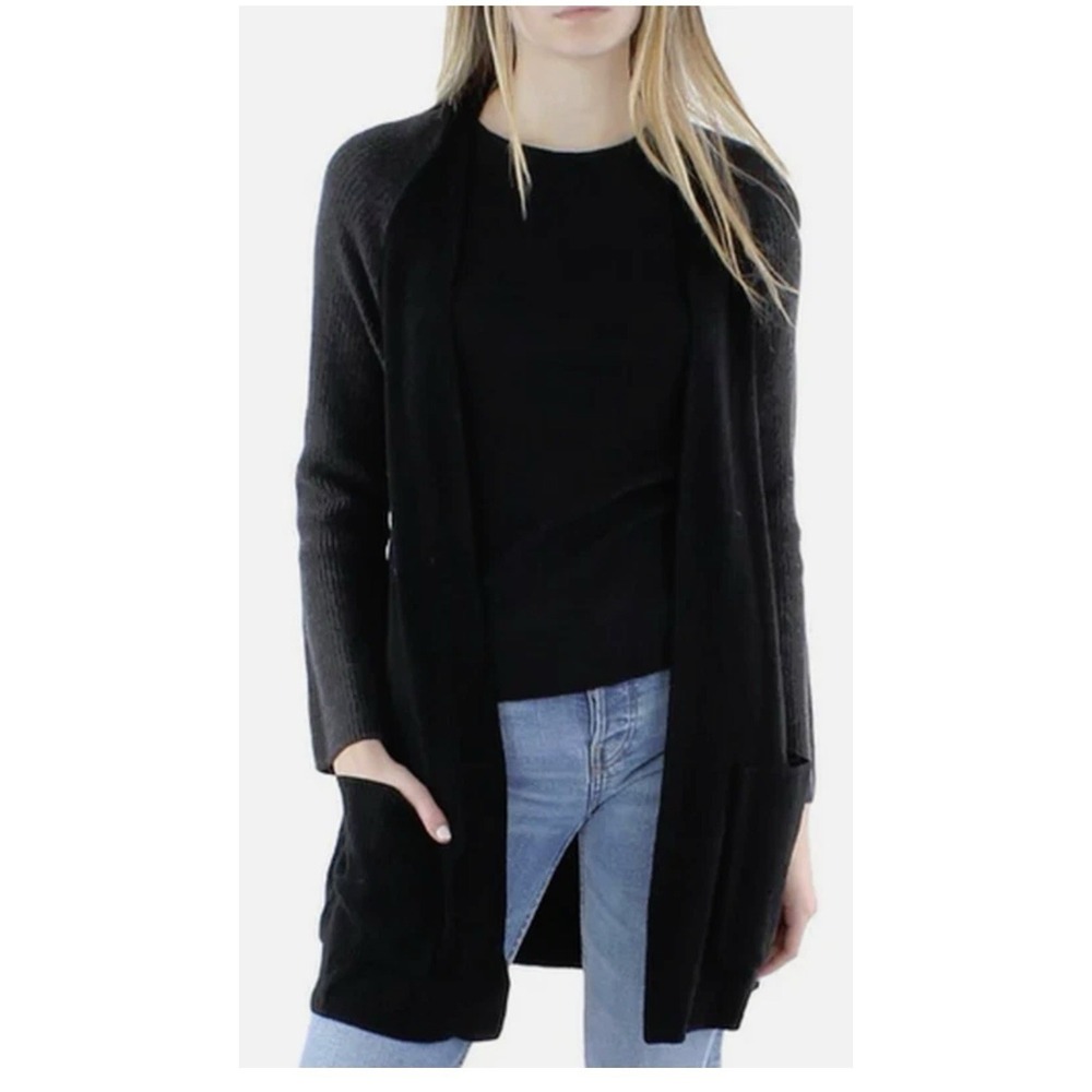 Eileen Fisher Extra Fine‎ Merino Wool Color Block Cardigan Sweater M Black Gray